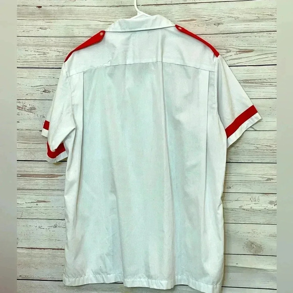 Vintage Mens Nautical Short Sleeve Button Up Shirt VTG Salior White Red Striped - Picture 9 of 10